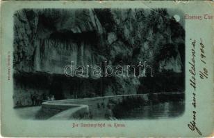 1900 Orsova, Kazán-szoros, Széchenyi emléktábla. C. Kehrer kiadása / Kasanpartie, Széchenyitafel / Cazane / gorge, monument (szakadások / tears)