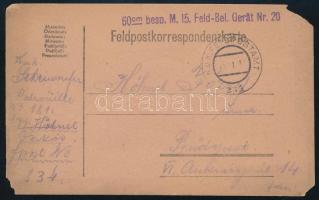 1917 Tábori posta levelezőlap "FP 234" + "60cm besp. M. 15. Feld-Bel. Gerät Nr.20"