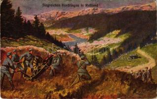 1916 Győzelmes előnyomulásunk Oroszországban / Siegreiches Vordringen in Rußland / WWI Austro-Hungarian K.u.K. military art postcard, advance in Russia (kopott sarkak / worn corners)
