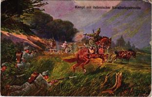 1916 Kampf mit italienischer Kavalleriepatrouille / WWI Austro-Hungarian K.u.K. military art postcard s: F. Höllerer + "Tábori postahivatal 60" (EK)