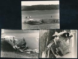 cca 1960 A HA-3306 felségjelű vitorlázó repülőgép roncsai lezuhanása után, 3 db fotó, 9×12 cm