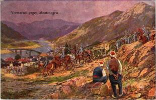 Vormarsch gegen Montenegro / WWI Austro-Hungarian K.u.K. military art postcard, troops on the way to Montenegro s: F. Höllerer (EK)