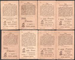cca 1900 Az óratípusok fejlődése a középkortól, a Franck kávépótló litografált reklámlapjai, hátolda...