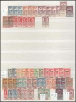 1913-1915 Árvíz I., Hadisegély I-II. bélyegek, köztük teljes sorok, "Aadi" és más lemezhibák, 3 db A/4-es berakólap 4 oldalán