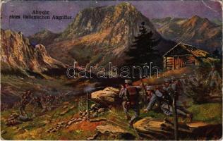 1916 Abwehr eines italienischen Angriffes / WWI Austro-Hungarian K.u.K. military art postcard, mountain troops + "Tábori postahivatal 60" (EK)