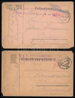1916 A cs. és kir. 15. gyalogezred tagjának 2 db tábori posta levelezőlapja, "K. u. K. Infanterieregiment Freiherr von Georgi Nr. 15." bélyegzéssel