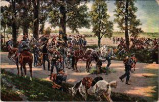 Odpocinek / Rast / Repos / WWI military art postcard, pause s: Kossak (EK)