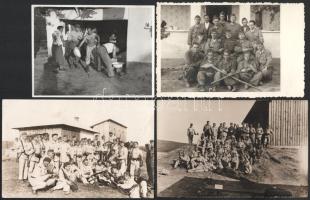 cca 1940-1944 Leventéket és munkaszolgálatosokat ábrázoló csoportképek, 4 db fotó, 8,5x11 cm és 9x14 cm között
