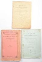1896-1908 3 db nyomtatvány: A Magyarországi Ev. Ref. Egyház Egyetemes Konventjének Jegyzőkönyve Budapest, 1896. évi ápril 21-25. napjain. Kiadta Tóth Sámuel Konventi jegyző. Debrecen, 1896. + 2 db Értesítő a Dunántúli Evang. Reform. Egyházkerület Pápai Polgári Leányiskolájáról és Tanítónőképző Intézetéről. 1902-3/1907-8. tanévek. Szerk. Dr. Horváth József. Pápa, 1903-1908. Kiadói papírkötések, foltos, kissé szakadt állapotban.