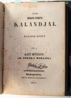 Alt Móric [B. Jósika Miklós]: Ifjabb Békesi Ferenc kalandjai. I-II. köt. Bp., 1845.,Emich Gusztáv, 1 (litográfia) t. + 243+5;+2+249+5 p.+2 (litográfia) t. 1. kiadás. Átkötött félvászon-kötés, mintás lapélekkel, kopott borítóval, a táblákon kis sérülésekkel, foltos lapokkal.