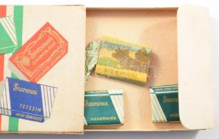 cca 1965 Szerencs dekoratív csokoládés doboz 3 kis csokis papírral, jó állapotban, 8,5×15 cm