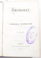 Jósika Miklós: Emlékirat I-IV. köt. [Két kötetbe kötve.] Bp., 1865, Heckenast Gusztáv, 10+168+4+218+...