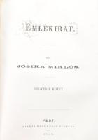 Jósika Miklós: Emlékirat I-IV. köt. [Két kötetbe kötve.] Bp., 1865, Heckenast Gusztáv, 10+168+4+218+...