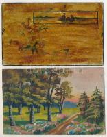 4 db RÉGI kézzel festett képeslap vegyes minőségben / 4 pre-1945 hand-painted postcards in mixed quality