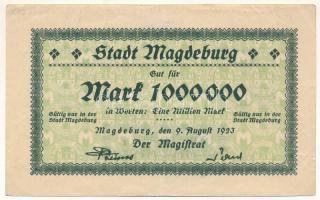 Német Birodalom/ Poroszország / Magdeburg 1923. 1.000.000M T:F ragasztónyom German Empire/ Prussia / Magdeburg 1923. 1.000.000 Mark C:F gluemark