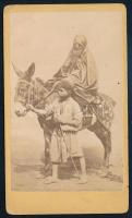 cca 1870 Szamárháton Egyiptomban, keményhátú fotó, 10,5×6,5 cm