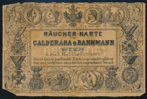 cca 1890 Räucher-Karte von Calderara &amp; Bankmann Wien k. und k. Parfümeure, osztrák parfüm reklámkártya, kissé viseltes állapotban, 6,5x10 cm