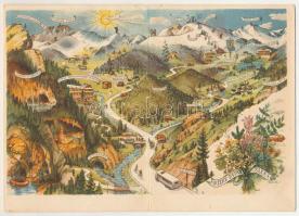 Tátra, Alacsony-Tátra, Nízké Tatry; térkép. 2-részes kihajtható panorámalap / map. 2-tiled folding panoramacard