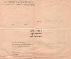 1920 Trieszt (Trieste), M. Kir. Hadifogoly Fogadó Bizottság által kiállított igazolvány a volt 68. J...