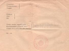 1920 Trieszt (Trieste), M. Kir. Hadifogoly Fogadó Bizottság által kiállított igazolvány a volt 68. J...