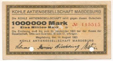 Német Birodalom/ Poroszország / Magdeburg 1923. 1.000.000M lyukasztott T:F ragasztónyom German Empire/ Prussia / Magdeburg 1923. 1.000.000 Mark holed C:F gluemark