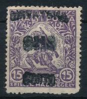 SHS 1919 Zágrábi szükségportó felülnyomás Hadisegély (III.) 15f bélyegen eltömődött felülnyomással