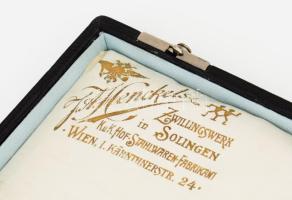 Solingen halkés és halvilla szett, klf színű nyelekkel, m: 17 cm