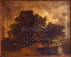 Olvashatatlan jelzéssel: Balatoni halásztanya. Olaj, vászon, sérülésekkel, keretben. 87x105 cm