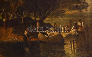 Olvashatatlan jelzéssel: Balatoni halásztanya. Olaj, vászon, sérülésekkel, keretben. 87x105 cm