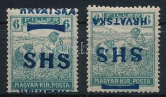 SHS 1918 Arató 6f eltolódott és fordított felülnyomással, Bodor vizsgálójellel