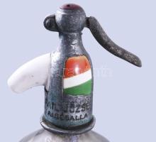 1942 Fail József Alsógalla trikolor porcelán fejes szódás üveg, lila szívócsővel, kis ütődésnyommal,...