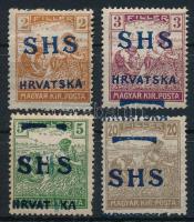 SHS 1918 Arató 4 klf érték eltolódott vagy hiányos felülnyomással, Bodor vizsgálójellel