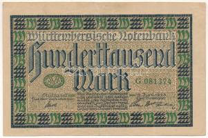 Német Birodalom / Weimari Köztársaság / Württemberg / Stuttgart 1923. 100.000M T:F German Empire / Weimar Republic / Württemberg / Stuttgart 1923. 100.000 Mark C:F
