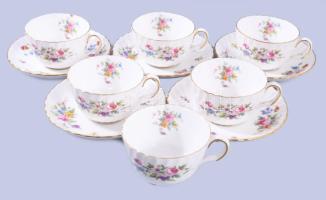 Minton Marlow 6 darab csésze alátéttel, jelzett, sérüléssel, d: 14 cm