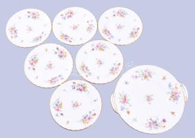 Minton Marlow süteményes készlet, tálaló 6 tállal, jelzet, kopással, d: 16-22 cm
