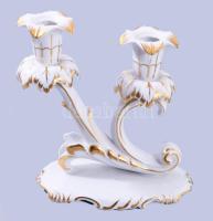 Hollóházi kétágú gyertyatartó, jelzett, hibátlan, m: 16 cm