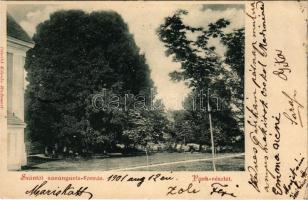 1901 Szántó, Santovka; Szántói savanyúvíz forrás, park. Divald Károly kiadása / mineral water spring, park (gyűrődés / crease)