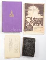 Vegyes vallási könyv és papírrégiség tétel: Lippay Lajos: Krisztus szülőföldjén. A megváltó halálának 1900 éves jubileumára. DOM Katolikus Könyvek I. köt. Bp., 1933, DOM Katolikus Könyvek Kiadóhivatala. Kiadói egészvászon-kötés, jó állapotban. + Leonhard J. Mihály: Jézus élet tüköre. Imádságos könyv keresztény katholikusok számára. Pest, é.n., Bucsánszky Alajos. Egészbőr-kötésben, néhány sérült és koszos lappal. + vegyes vallási témájú papírrégiség