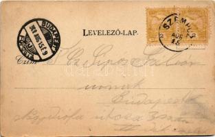 1900 Szenc, Szencz, Szempcz, Senec; utca, templom. Jungkönig J. kiadása, szecessziós-virágos keret. ...