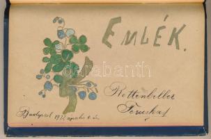 1910-1912 Régi emlékkönyv kb. 30 oldalnyi bejegyzéssel, rajzokkal