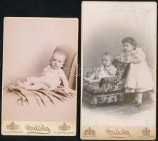 cca 1895-1897 Gyerekek portréi, 2 db kabinetfotó Strelisky Lipót budapesti műterméből, az egyik eredeti hártyapapírral, 17,5x11 cm és 20,5x11 cm