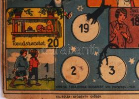 "Utazás a Jézuskához" régi társasjáték táblája, Korda Rt., 30×39 cm