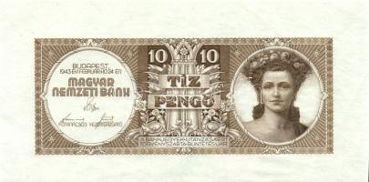 1943. 10P (tervezet) eredeti nyomólemezzel történt későbbi hamis utánnyomata könyvből kivágva! T:I