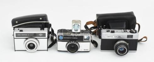 3 db kamera: Certo KN 35 fényképezőgép, Kosmar 2,8/45 mm + Agfa Iso rapid I. + Kodak instamatic