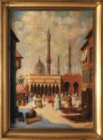 Pázmán József (1910-1991): Arab utcakép. Olaj, vászon, jelzett, keretben, 50×40 cm