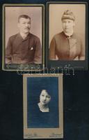 3 db vizitkártya különféle műtermekből (Zureich Károly, Miskolc; Kozmata Ferenc, ill. Hollós Mór, Budapest), 11x6,5 cm körül