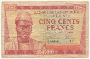 Guinea 1958. 500Fr T:F erős papír Guinea 1958. 500 Francs C:F strong paper Krause P#8