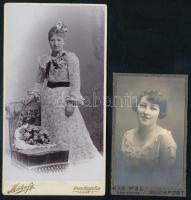 cca 1900 Hölgyportré, kabinetfotó Mártonfy Gyula budapesti műterméből, 16x8,5 cm + cca 1920 Női portré, vizitkártya Kis Pál budapesti műterméből, 10,5x6,5 cm