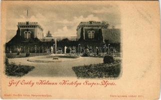 Hotkóc, Szepesújvár, Szepes-Újvár, Hodkovce (Zsigra, Zehra); Gróf Csáky Kálmán kastély. Szoller Géza kiadása / castle (vágott / cut)