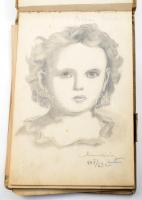 1899 Emlékkönyv nagyon sok rajzzal, bejegyzéssel, beragasztott virággal, kissé koszos vászonkötésben